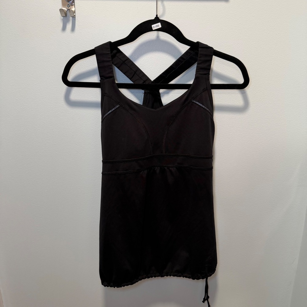 Athleta Tank Top Black Small Cross Back Shelf Bra Yoga Athleisure